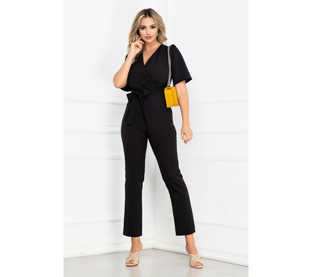 Salopeta neagra eleganta InPuff cu maneca clopot si bust petrecut