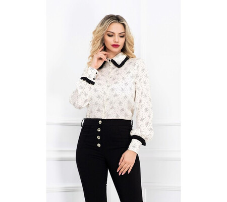 Bluza InPuff office cu buline si volanas cret la guler si mansete