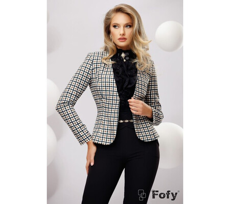 Sacou Fofy office dama elegant cu imprimeu carouri