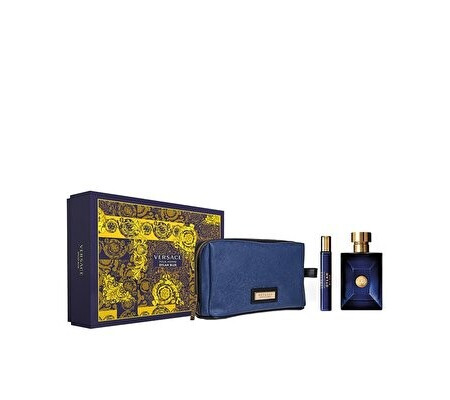 Set cadou Versace Dylan Blue (Apa de toaleta 100 ml + Apa de toaleta 10 ml + Geanta cosmetice), pentru barbati