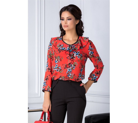 Bluza dama corai cu floricele albastre