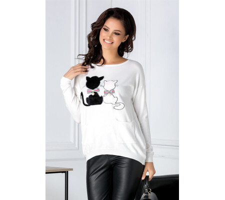 Bluza Kitty alba cu pisicute si buzunare