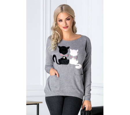 Bluza Kitty gri cu pisicute si buzunare