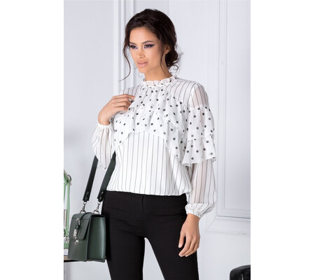 Bluza LaDonna alba vaporoasa cu dungi si buline