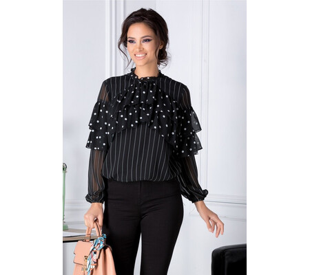 Bluza LaDonna neagra vaporoasa cu dungi si buline