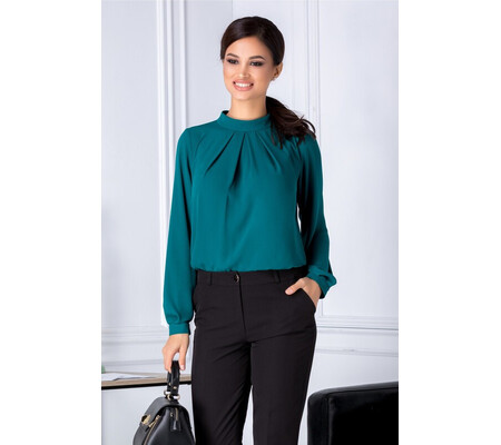 Bluza Leonard Collection verde cu pliuri la bust