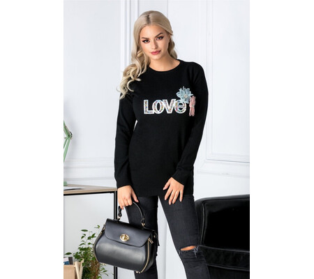 Bluza Love neagra cu aplicatii 3D