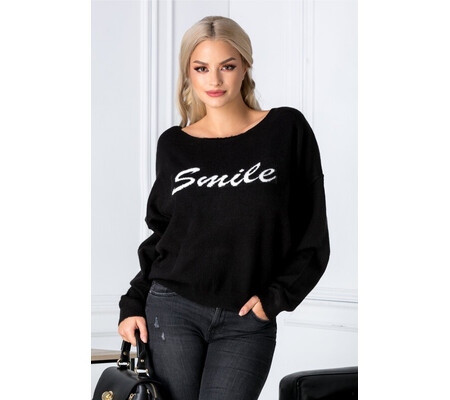 Bluza Smile neagra cu croi larg