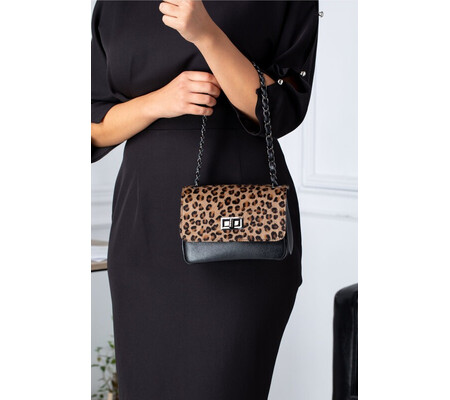 Geanta Daria neagra cu insertie animal print de par ponei