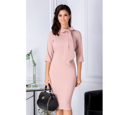 Rochie Alison roz pudrat eleganta cu funda la guler