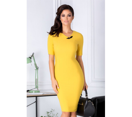 Rochie Aminia galben mustar conica eleganta