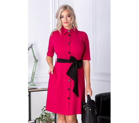 Rochie Anaida fucsia cu nasturi si cordon in talie