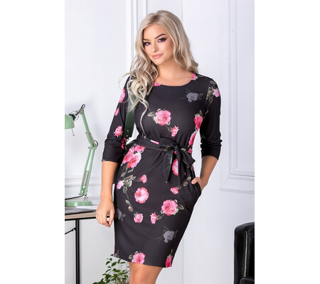 Rochie Angela neagra cu trandafiri roz