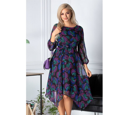 Rochie Aza din voal neagra cu imprimeu colorat