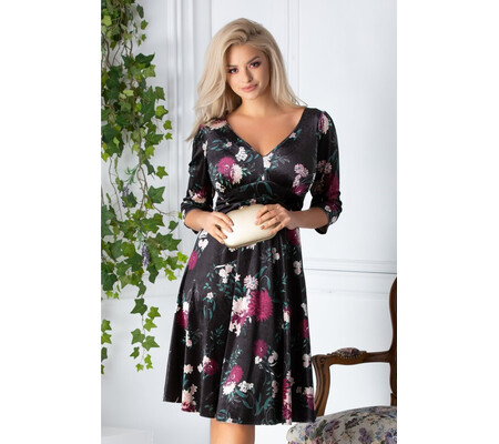 Rochie Becca neagra clos cu imprimeuri florale