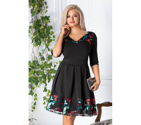 Rochie Bella neagra cu broderie rosie