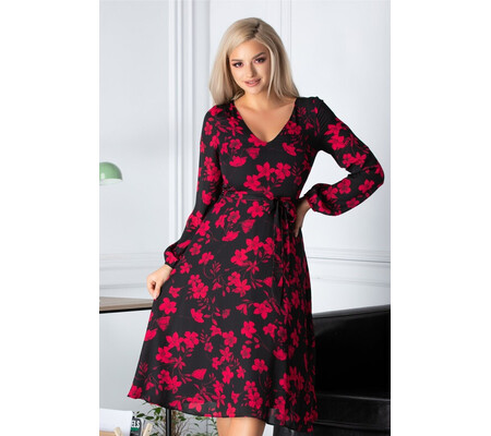 Rochie Carina neagra cu flori fucsia