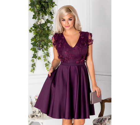 Rochie Diana mov din tafta cu broderie 3D