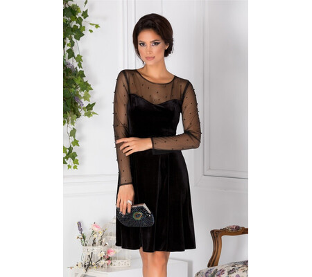 Rochie Doris din catifea neagra cu perle