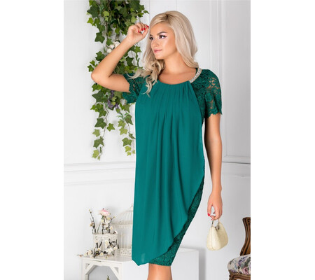 Rochie Fancy verde deschis din dantela cu voal