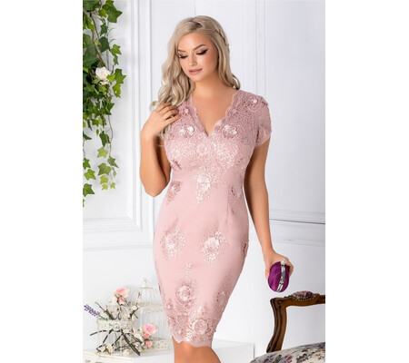 Rochie Iris roz de ocazie dreapta cu dantela
