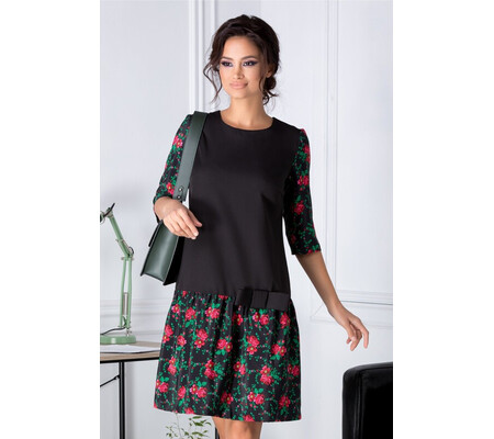 Rochie Iza neagra cu imprimeuri florale