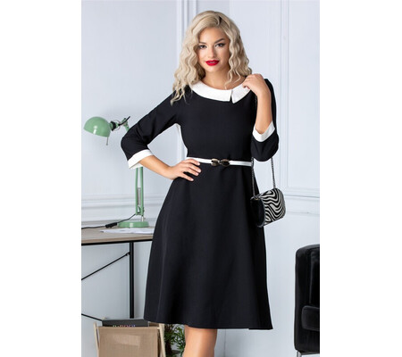 Rochie Karina neagra in clos cu guler alb