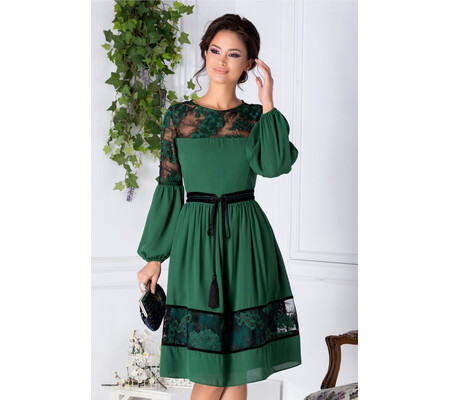 Rochie LaDonna clos verde cu flori brodate