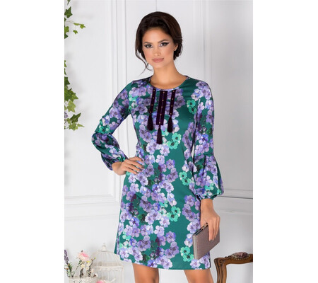 Rochie LaDonna verde cu imprimeu floral mov