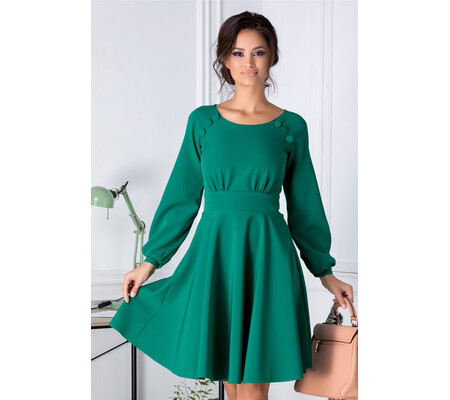 Rochie LaDonna verde cu nasturi la baza gatului