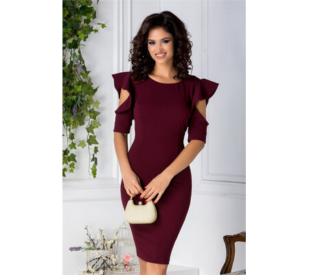 Rochie Leonard Collection bordo cu maneci decupate