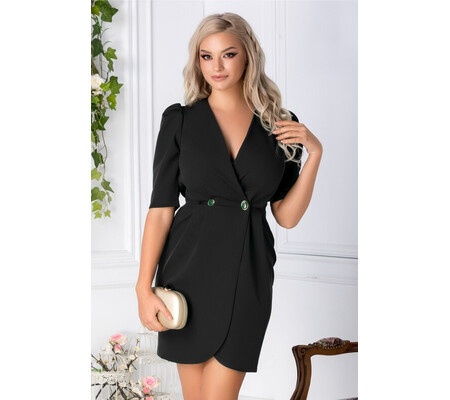 Rochie Miriam neagra petrecuta cu nasturi in talie