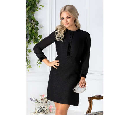 Rochie Moze neagra cu fir argintiu si insertii din catifea