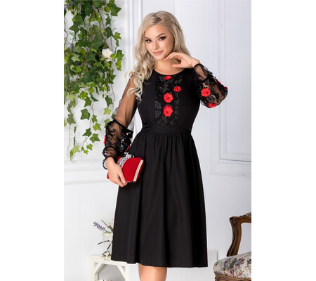 Rochie Moze neagra cu maci rosii 3D