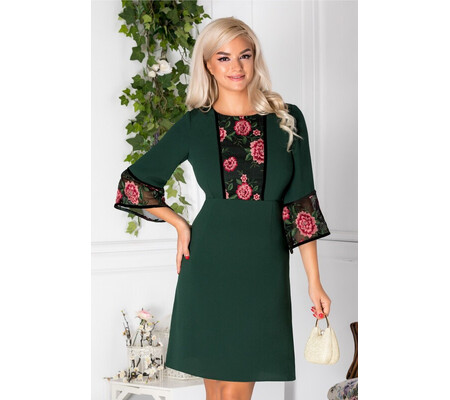 Rochie Moze verde cu broderie florala