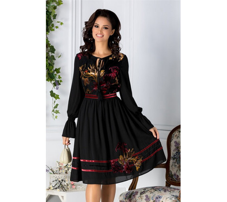 Rochie Paty neagra cu imprimeu catifelat