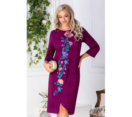 Rochie Ryna violet petrecuta cu broderie