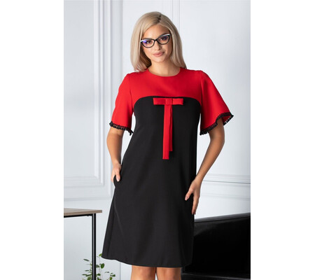 Rochie Sore rosu si negru cu fundita la bust