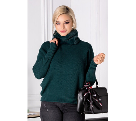 Bluza Acti verde cu guler din blanita