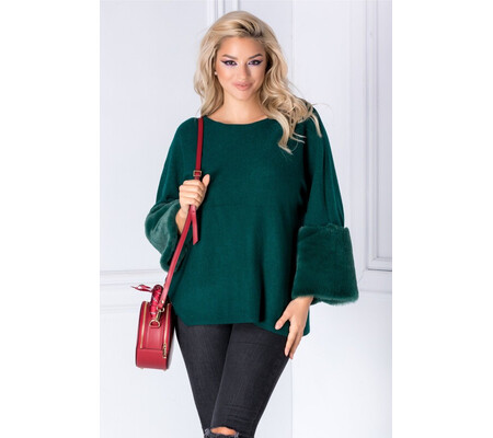 Bluza Saly verde cu blanita la maneci