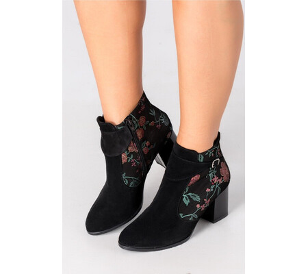 Botine Catta negre cu insertii florale