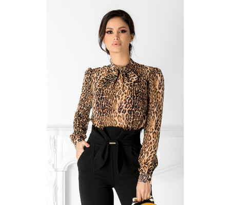 Camasa Emma tip body cu animal print maro