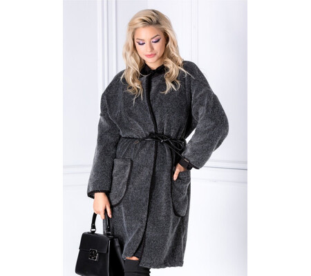 Cardigan Amel gri cu cordon in talie