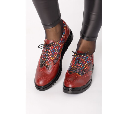 Pantofi Cezara bordo cu imprimeu multicolor