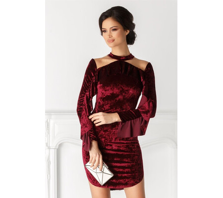 Rochie Charlote bordo din catifea cu volane