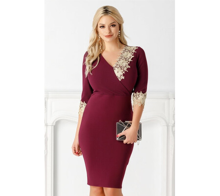 Rochie Cosmina magenta cu broderie bej