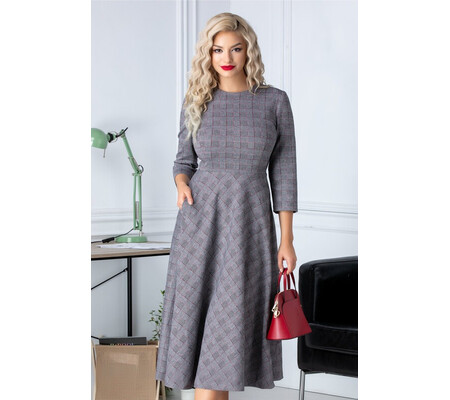 Rochie Delly office gri cu carouri