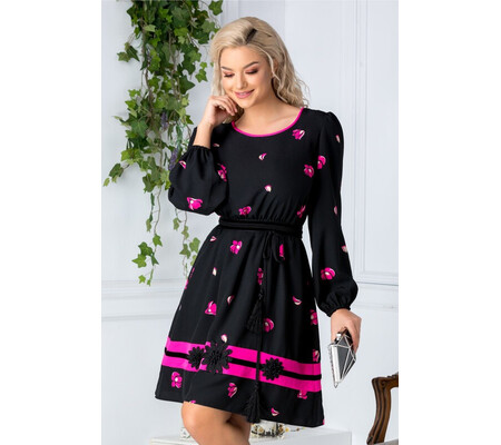 Rochie Emy neagra cu imprimeu fucsia