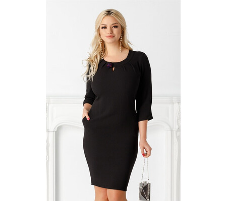 Rochie Fabiola neagra cu pliuri la bust