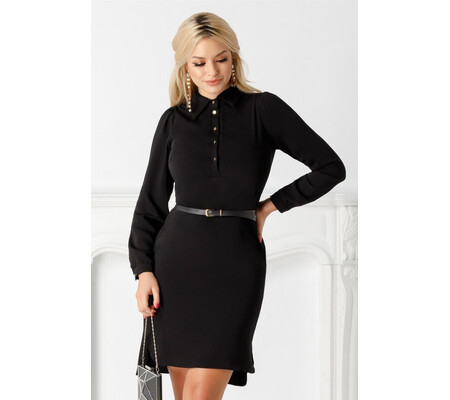 Rochie Ginette neagra tip camasa cu curea in talie